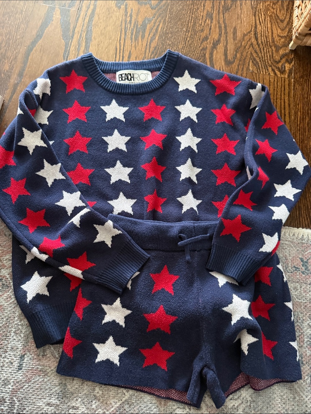 Beach Riot Navy Knit Star Sweater and Shorts Set - Red & White Stars
